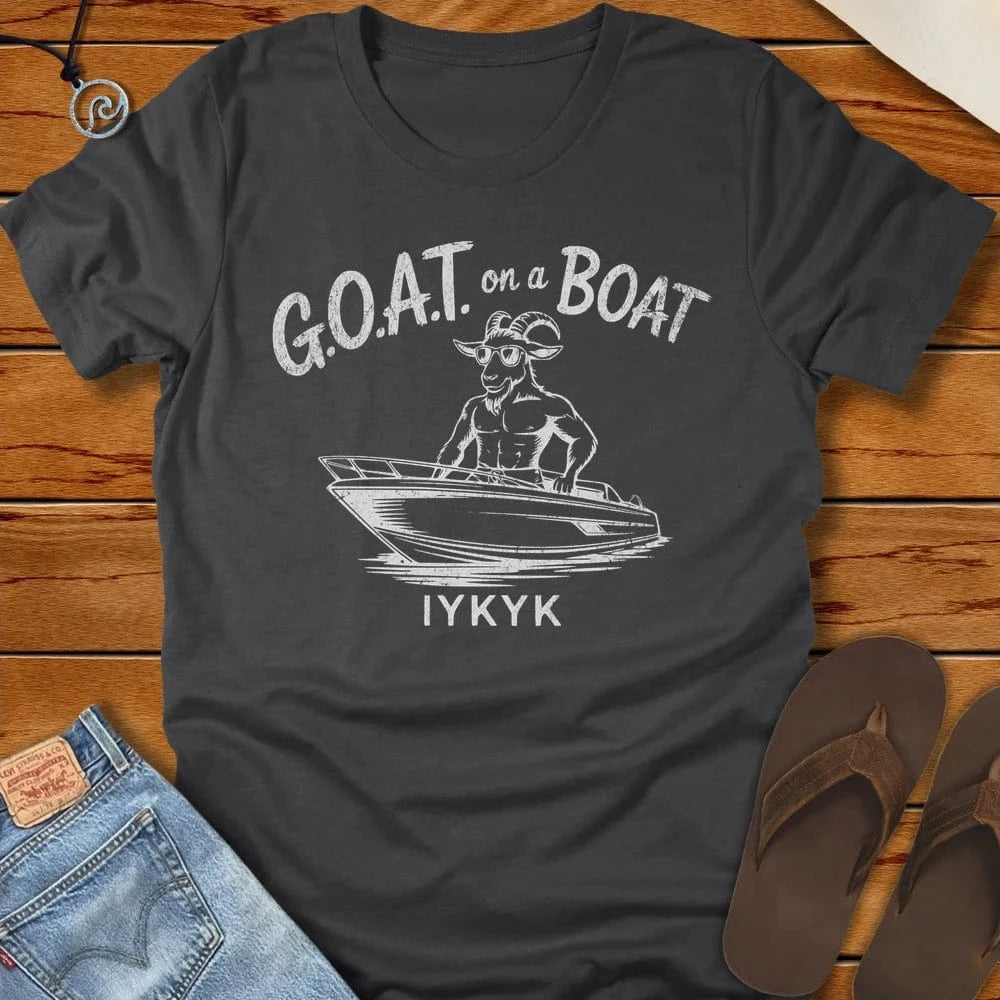 Goat On A Boat Tee Dark Grey Heather by Salty By Choice® We love the beach ocean and anything around water.
