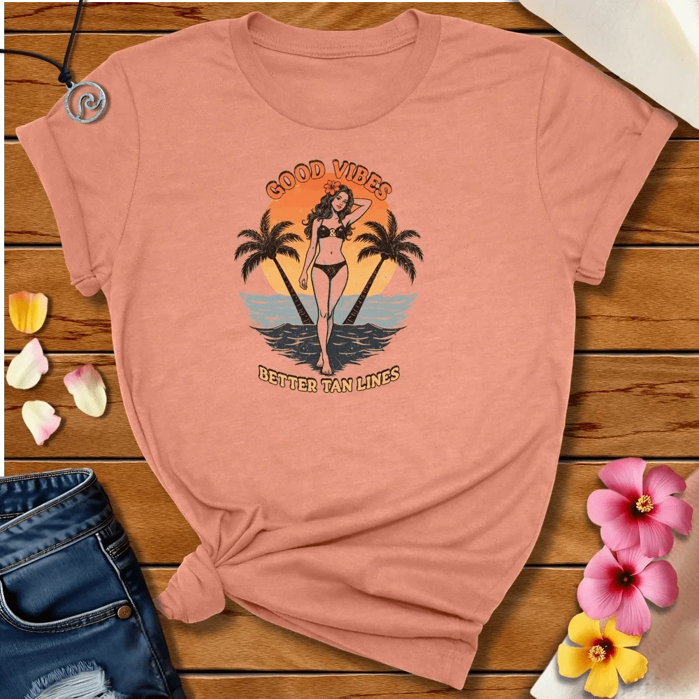 Good Vibes Tee Heather Prism Sunset by Salty By Choice® We love the beach ocean and anything around water.