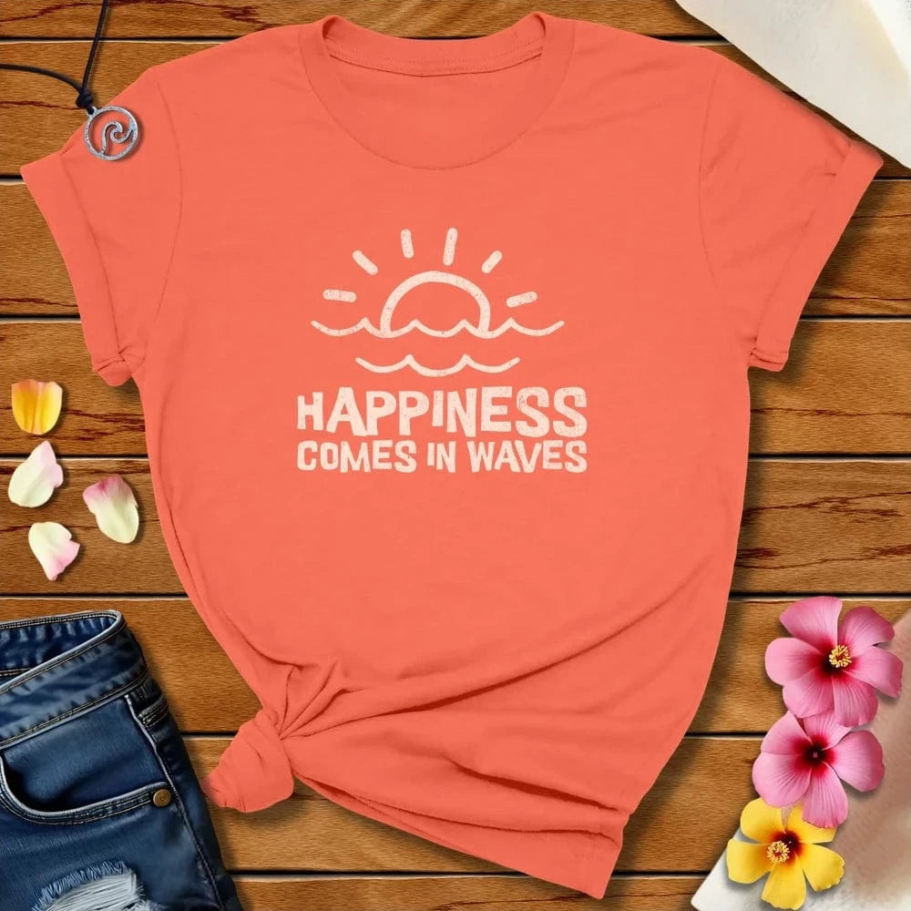 Happiness In Waves Tee Coral by Salty By Choice® We love the beach ocean and anything around water.