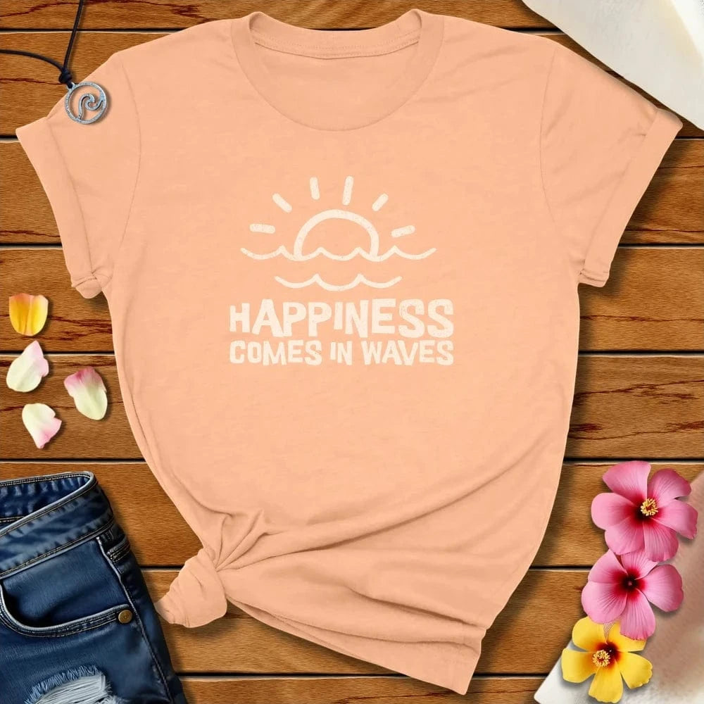 Happiness In Waves Tee Peach by Salty By Choice® We love the beach ocean and anything around water.