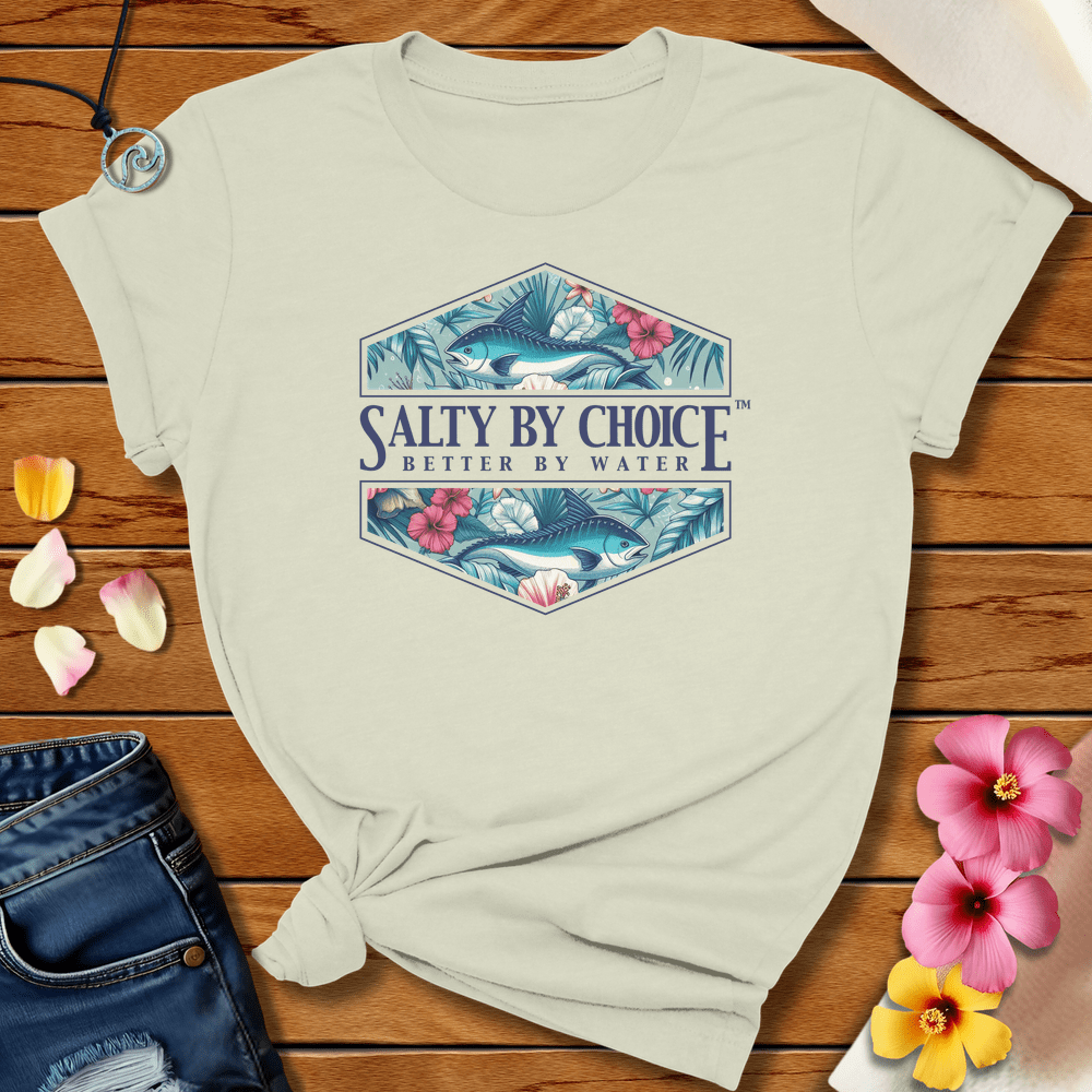 Hibiscus And Mahi Tee Citron by Salty By Choice® We love the beach ocean and anything around water.