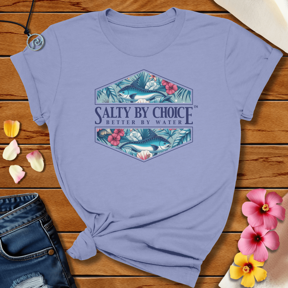Hibiscus And Mahi Tee Lavender Blue by Salty By Choice® We love the beach ocean and anything around water.