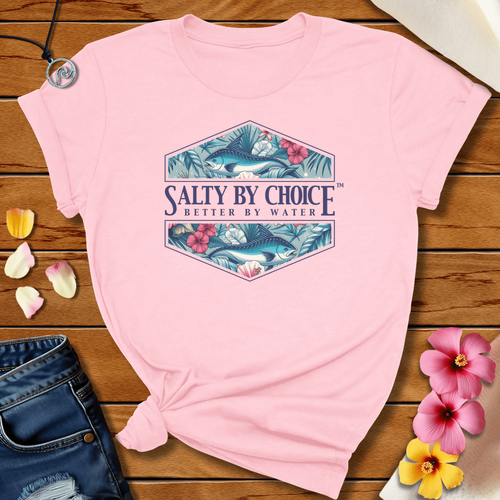 Hibiscus And Mahi Tee Soft Pink by Salty By Choice® We love the beach ocean and anything around water.