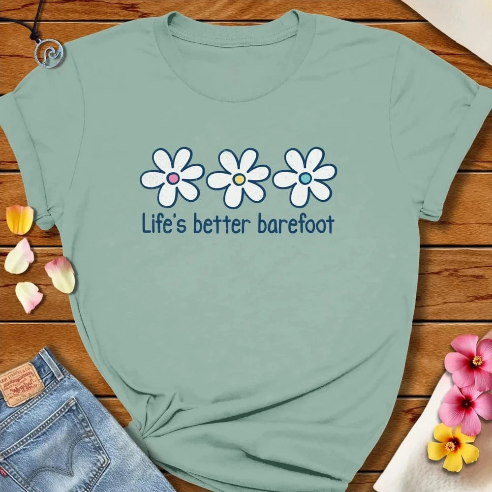 Life is Better Barefoot Tee Dusty Blue by Salty By Choice® We love the beach ocean and anything around water.