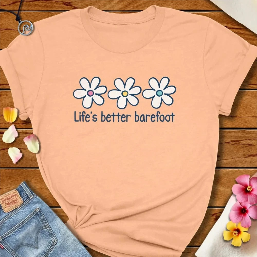 Life is Better Barefoot Tee Peach by Salty By Choice® We love the beach ocean and anything around water.