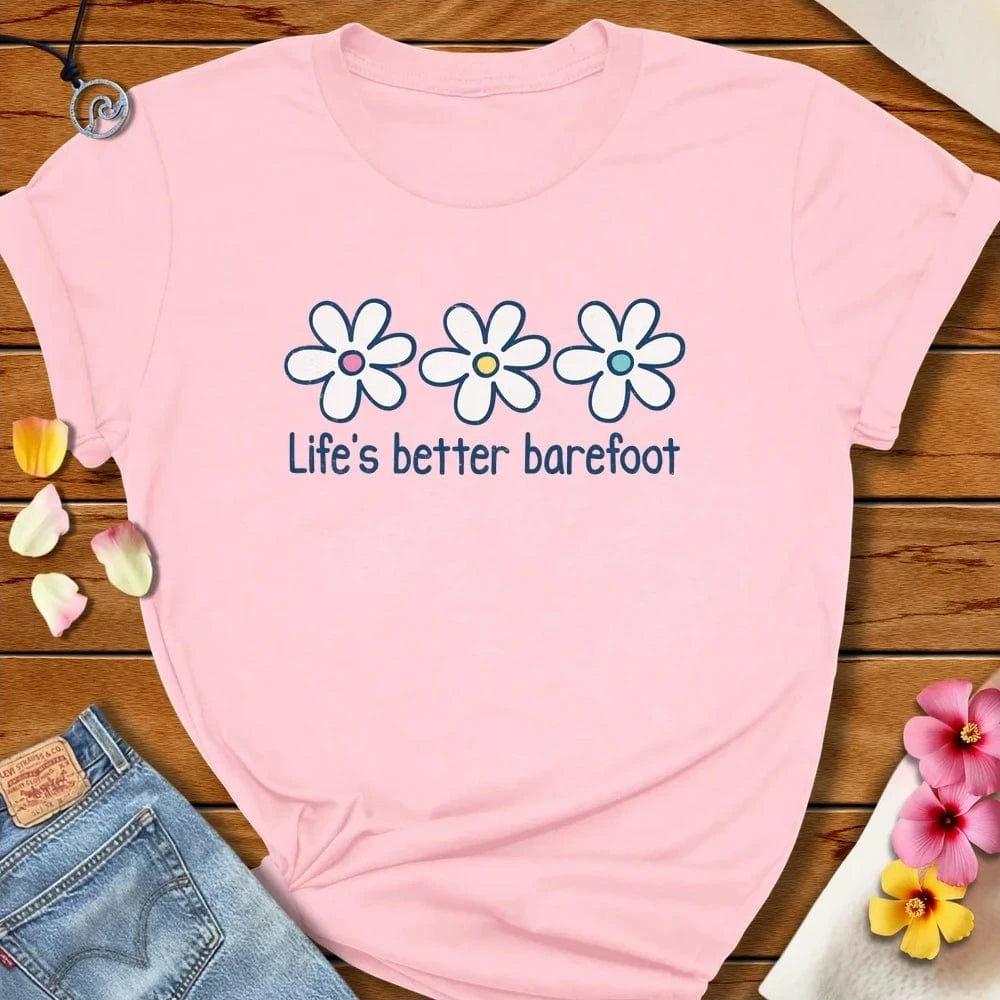 Life is Better Barefoot Tee Soft Pink by Salty By Choice® We love the beach ocean and anything around water.