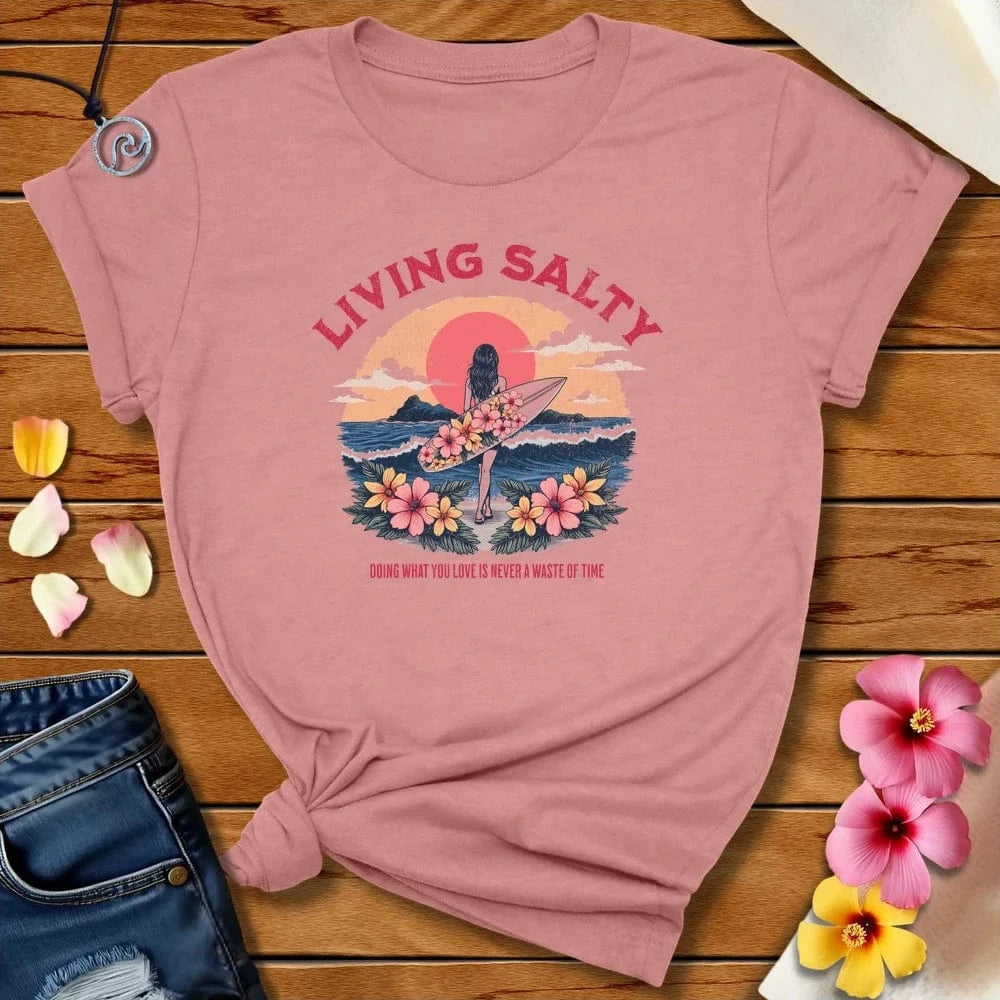 Living Salty Tee Heather Mauve by Salty By Choice® We love the beach ocean and anything around water.