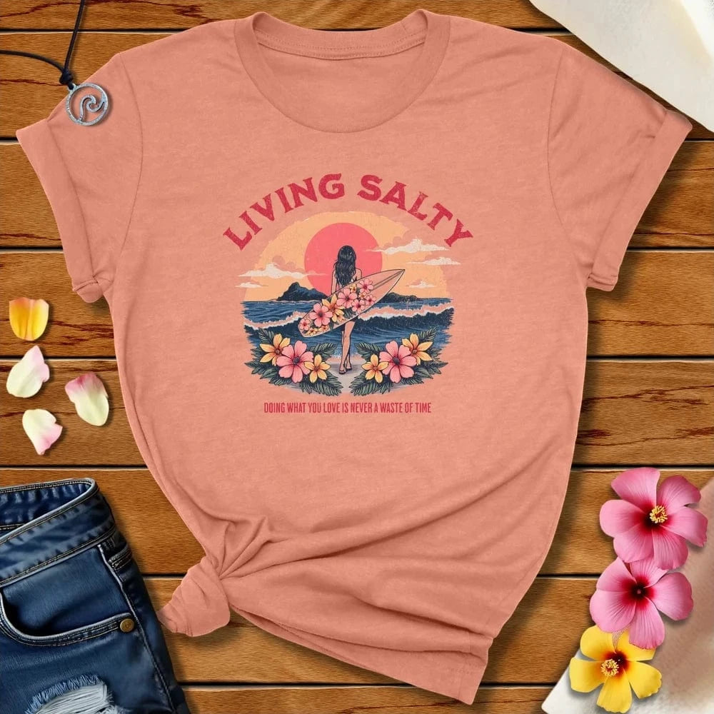 Living Salty Tee Heather Prism Sunset by Salty By Choice® We love the beach ocean and anything around water.