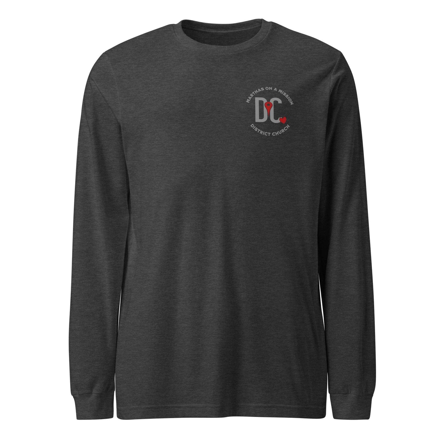 Martha's on a Mission Two Sided Unisex Long Sleeve Tee Dark Grey Heather by Salty By Choice™ We love the ocean and Christian apparel