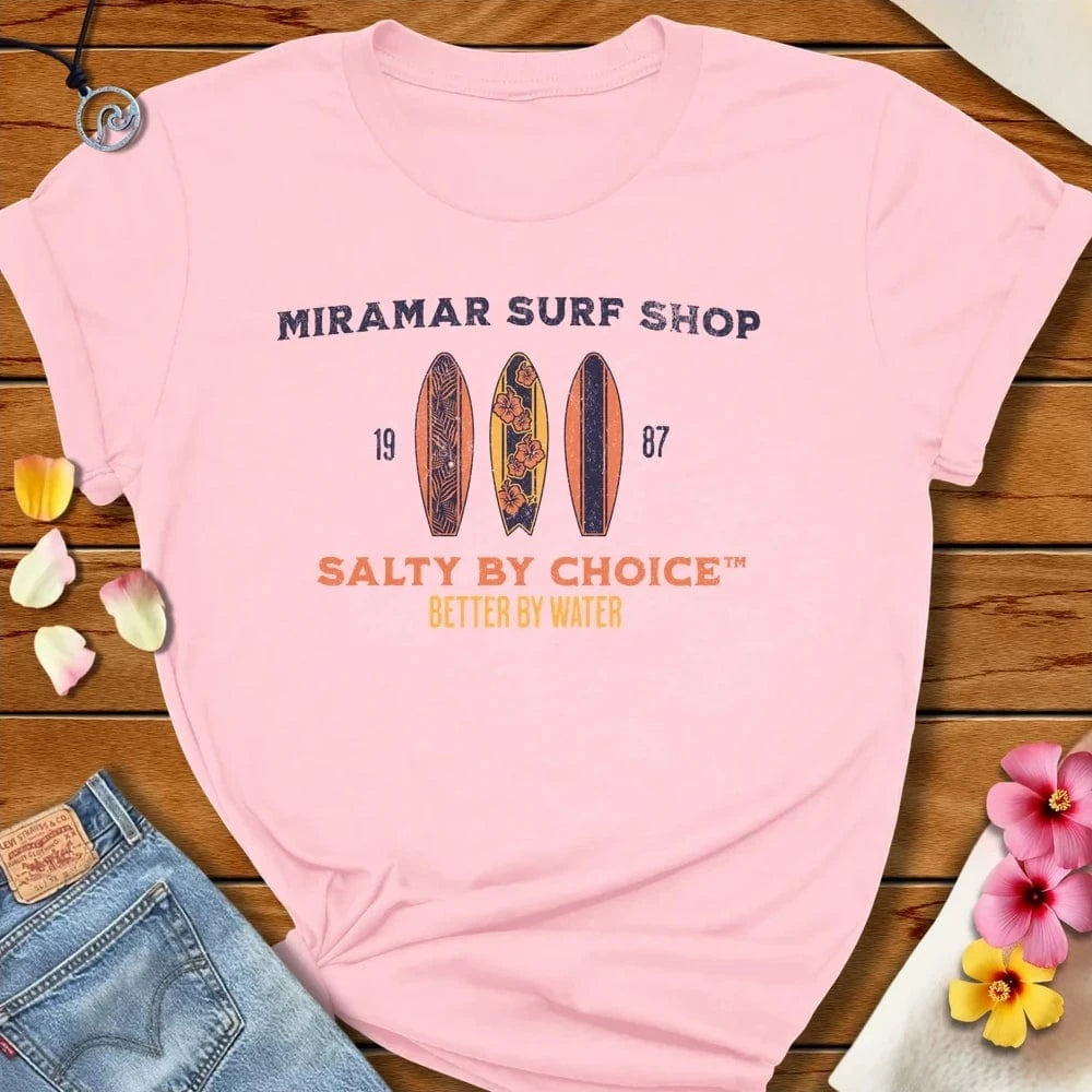 Miramar Surf Shop Tee Soft Pink by Salty By Choice® We love the beach ocean and anything around water.