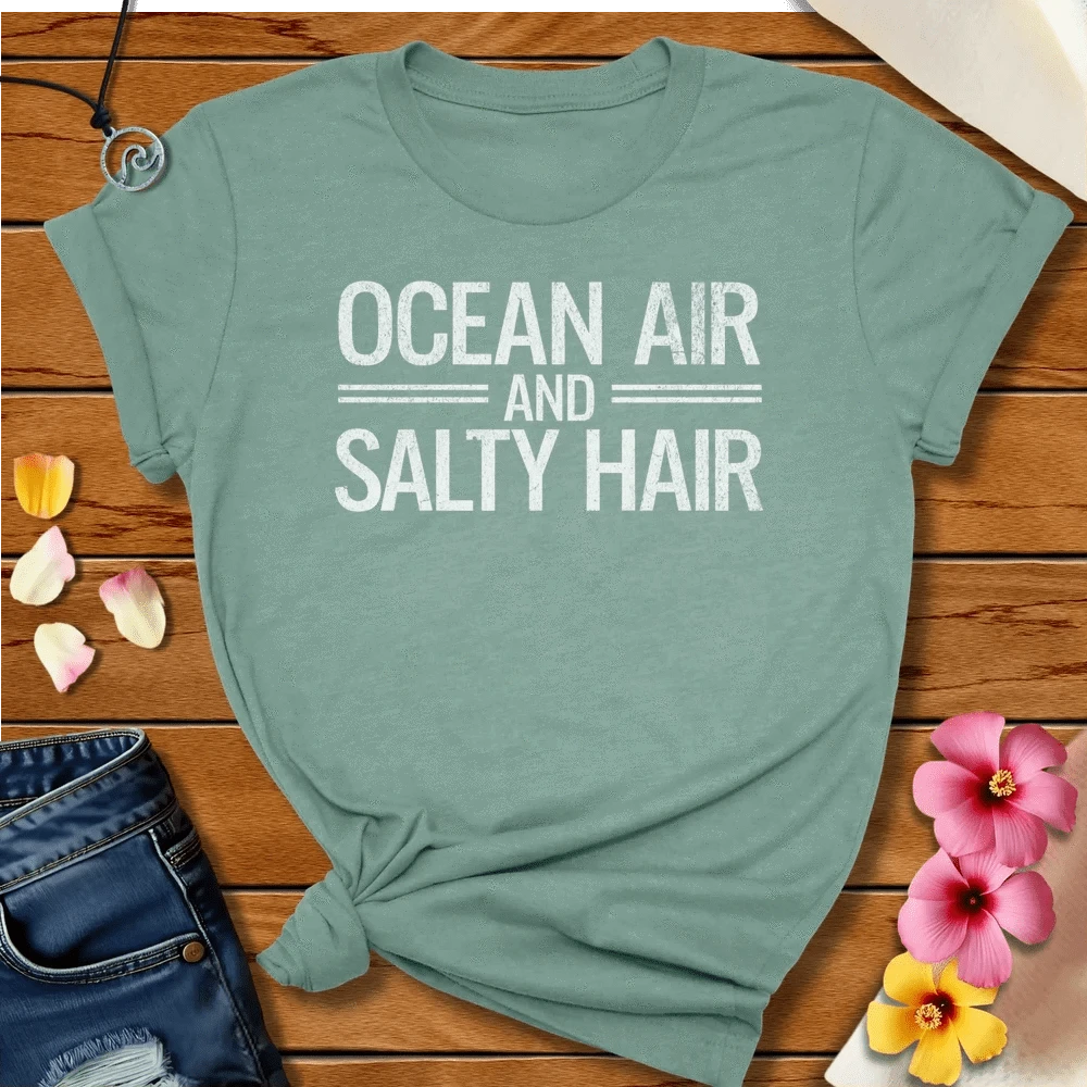 Ocean Air Tee Heather Prism Dusty Blue by Salty By Choice® We love the beach ocean and anything around water.
