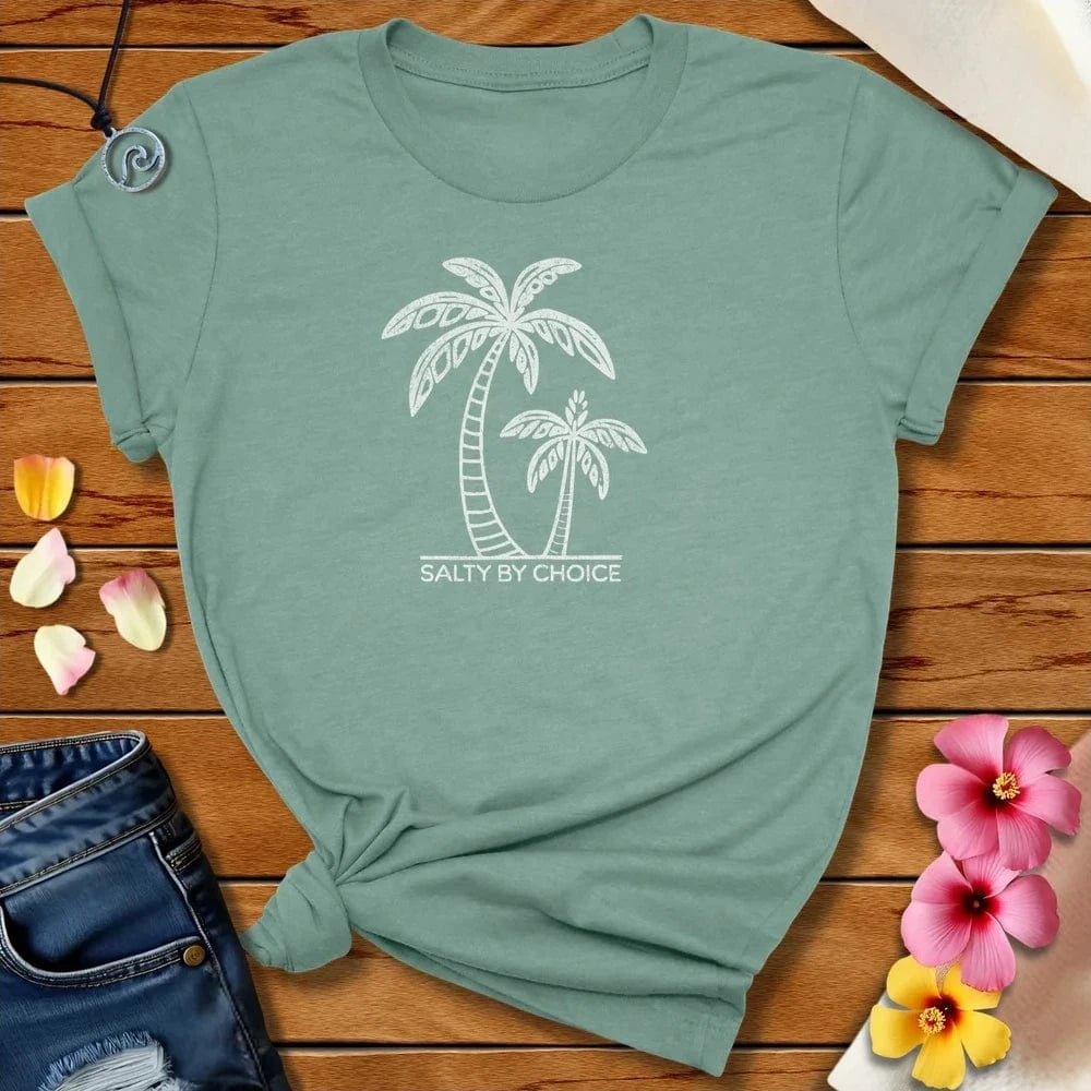Palms With Salt Tee Heather Prism Dusty Blue by Salty By Choice® We love the beach ocean and anything around water.