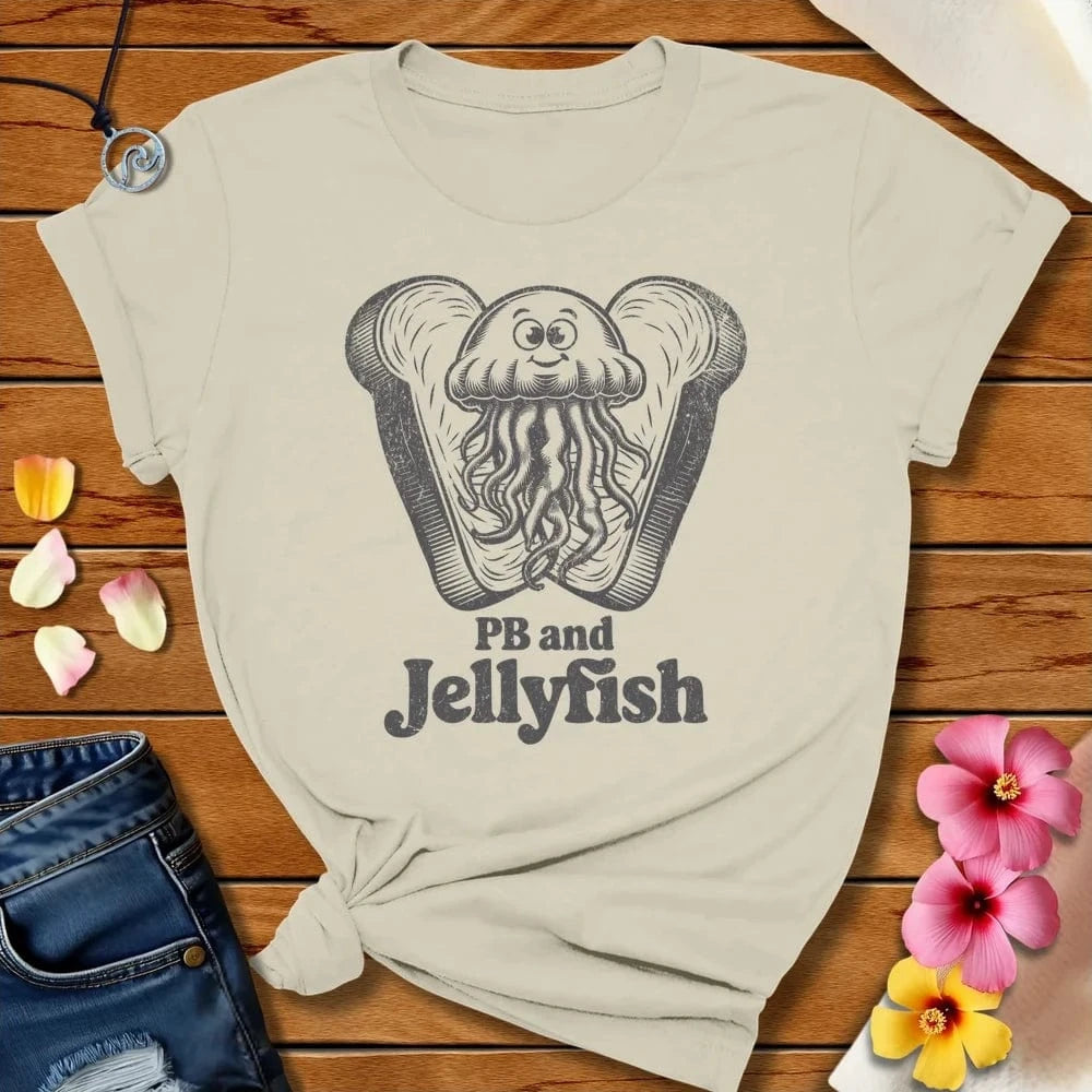 Pb And Jellyfish Tee Natural by Salty By Choice™ We love the beach ocean and anything around water.