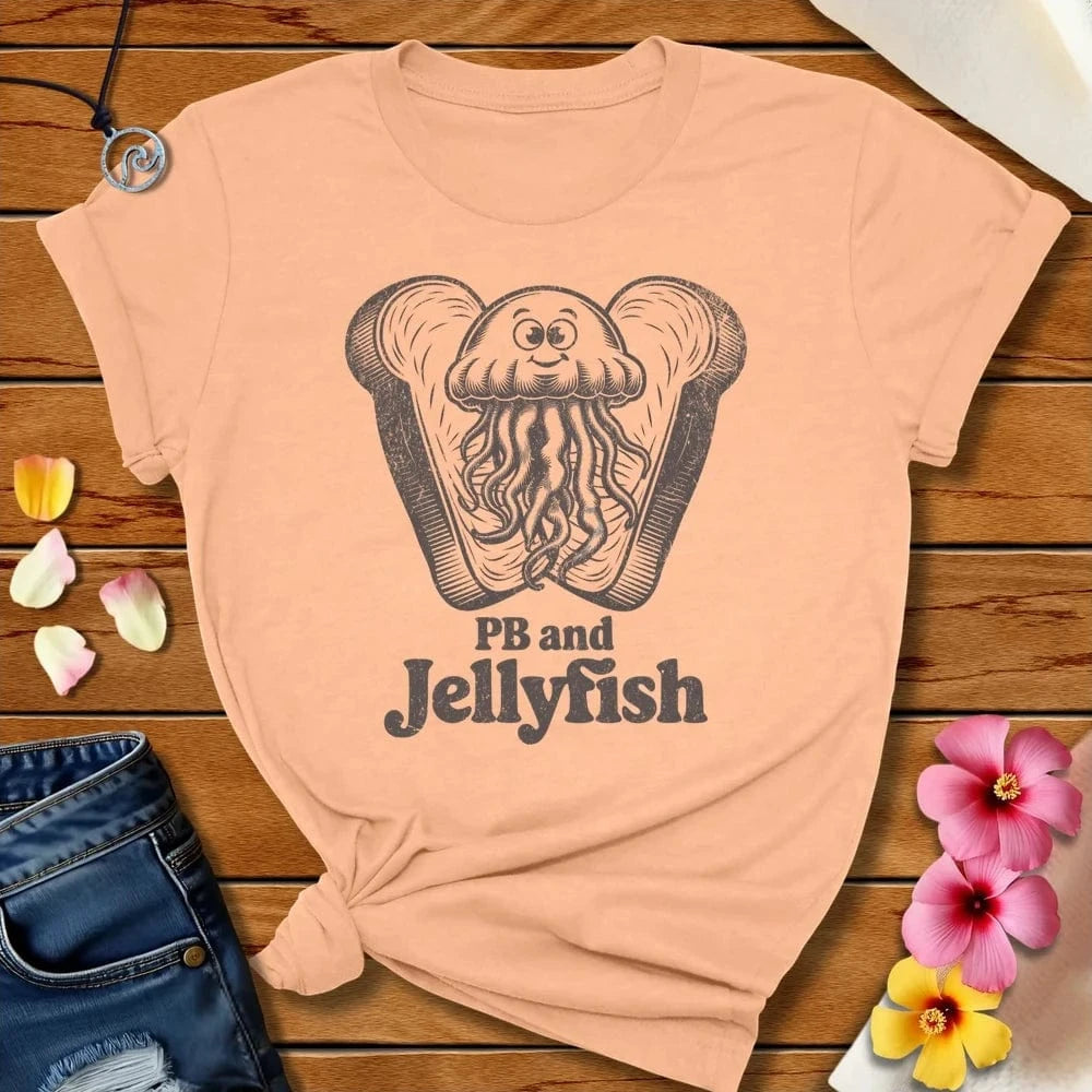 Pb And Jellyfish Tee Peach by Salty By Choice™ We love the beach ocean and anything around water.