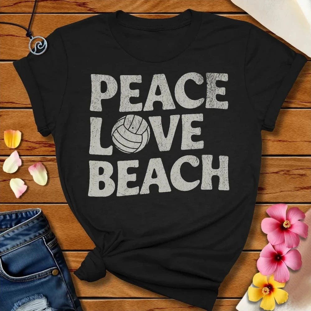 Peace Love Beach Volleyball Tee Black Heather by Salty By Choice™ We love the beach ocean and anything around water.