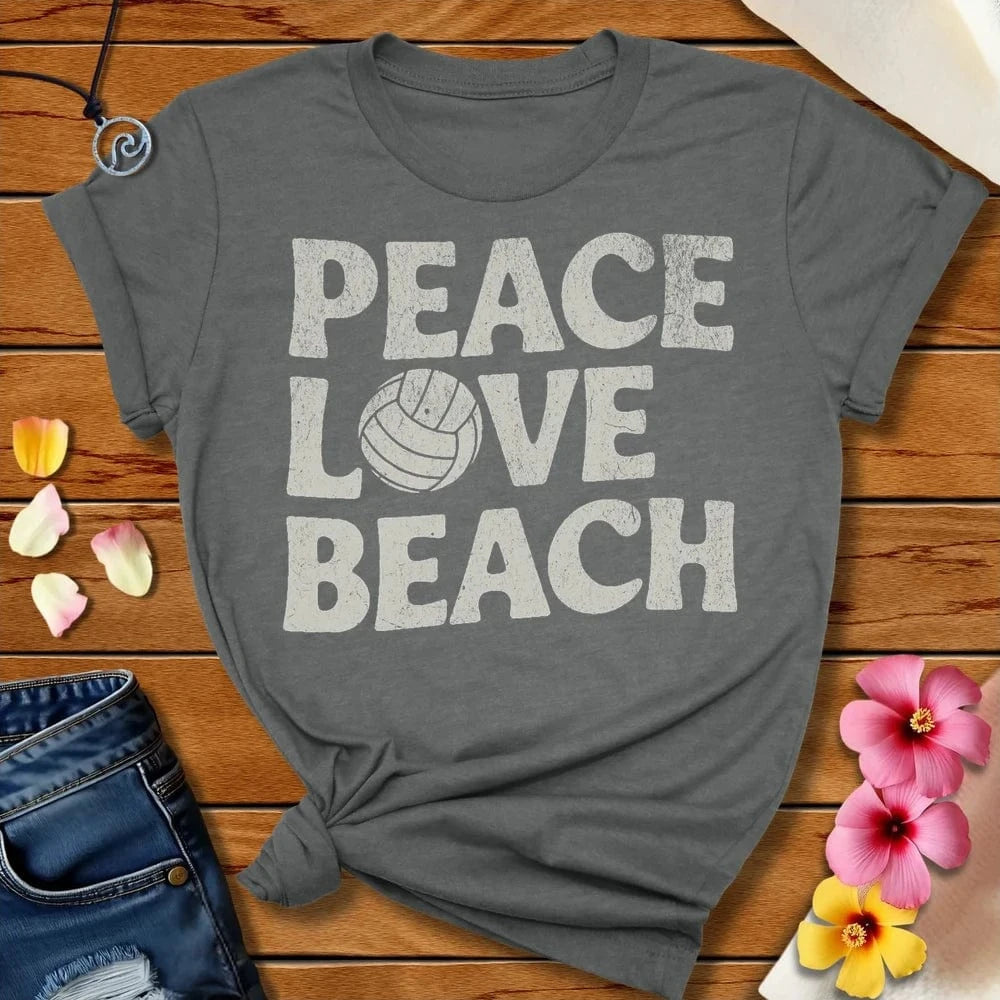 Peace Love Beach Volleyball Tee Deep Heather by Salty By Choice™ We love the beach ocean and anything around water.