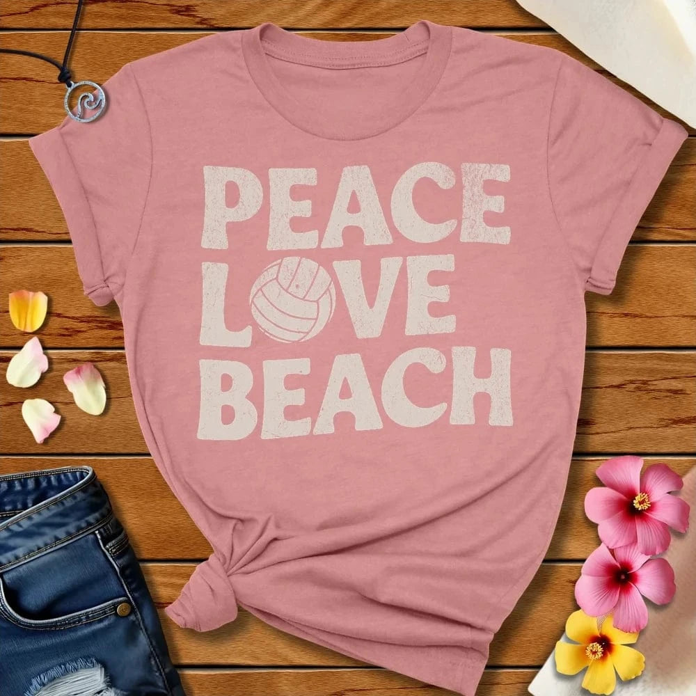 Peace Love Beach Volleyball Tee Heather Mauve by Salty By Choice™ We love the beach ocean and anything around water.