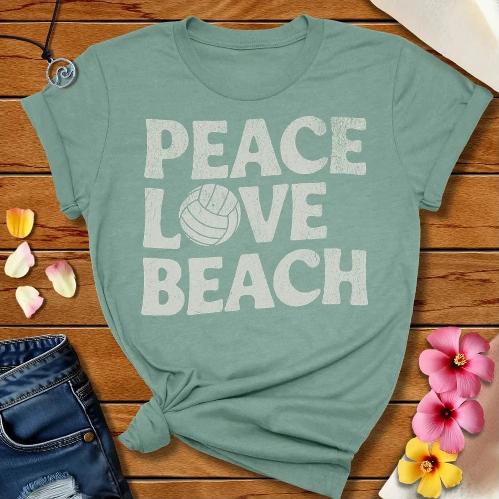 Peace Love Beach Volleyball Tee Heather Prism Dusty Blue by Salty By Choice™ We love the beach ocean and anything around water.