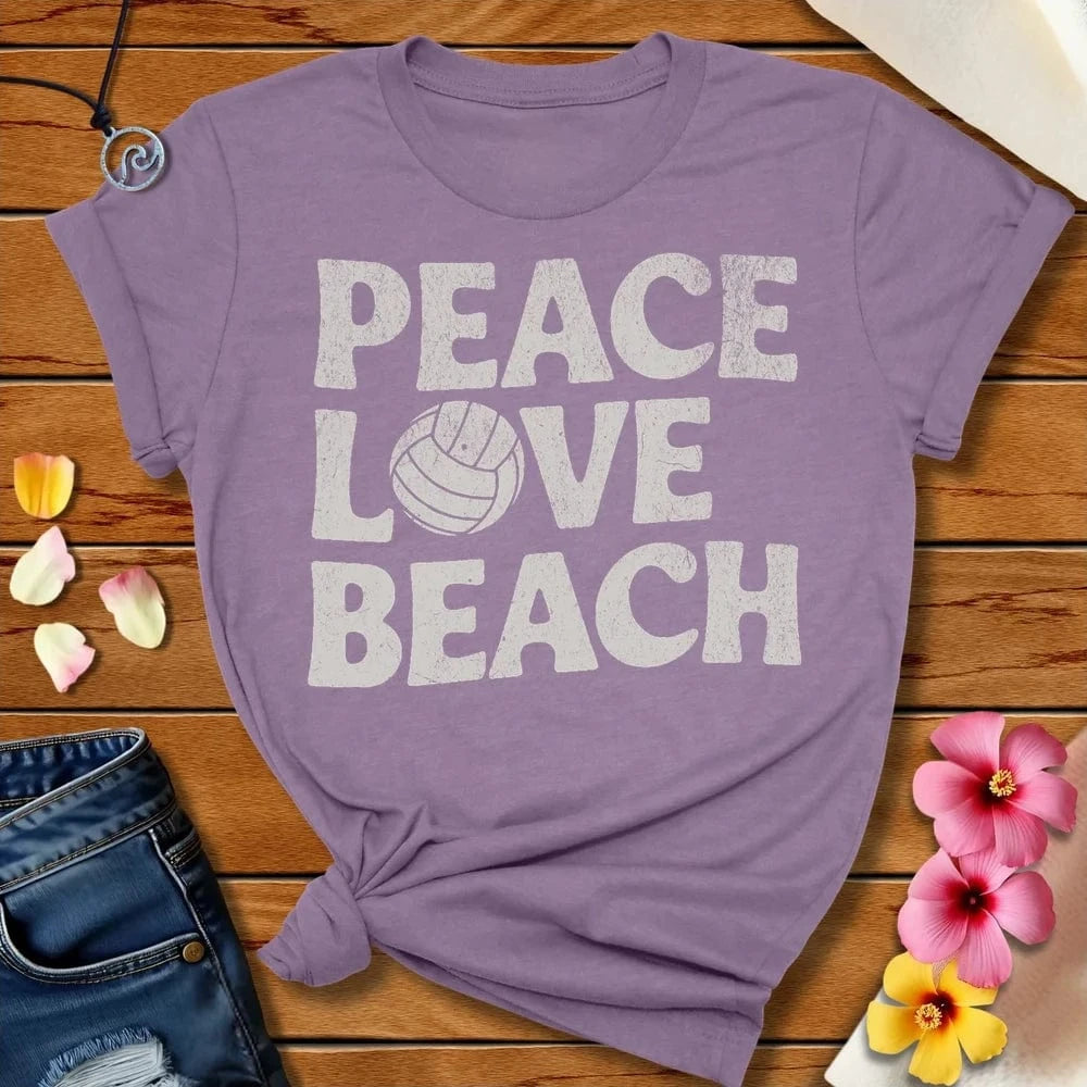 Peace Love Beach Volleyball Tee Heather Purple by Salty By Choice™ We love the beach ocean and anything around water.