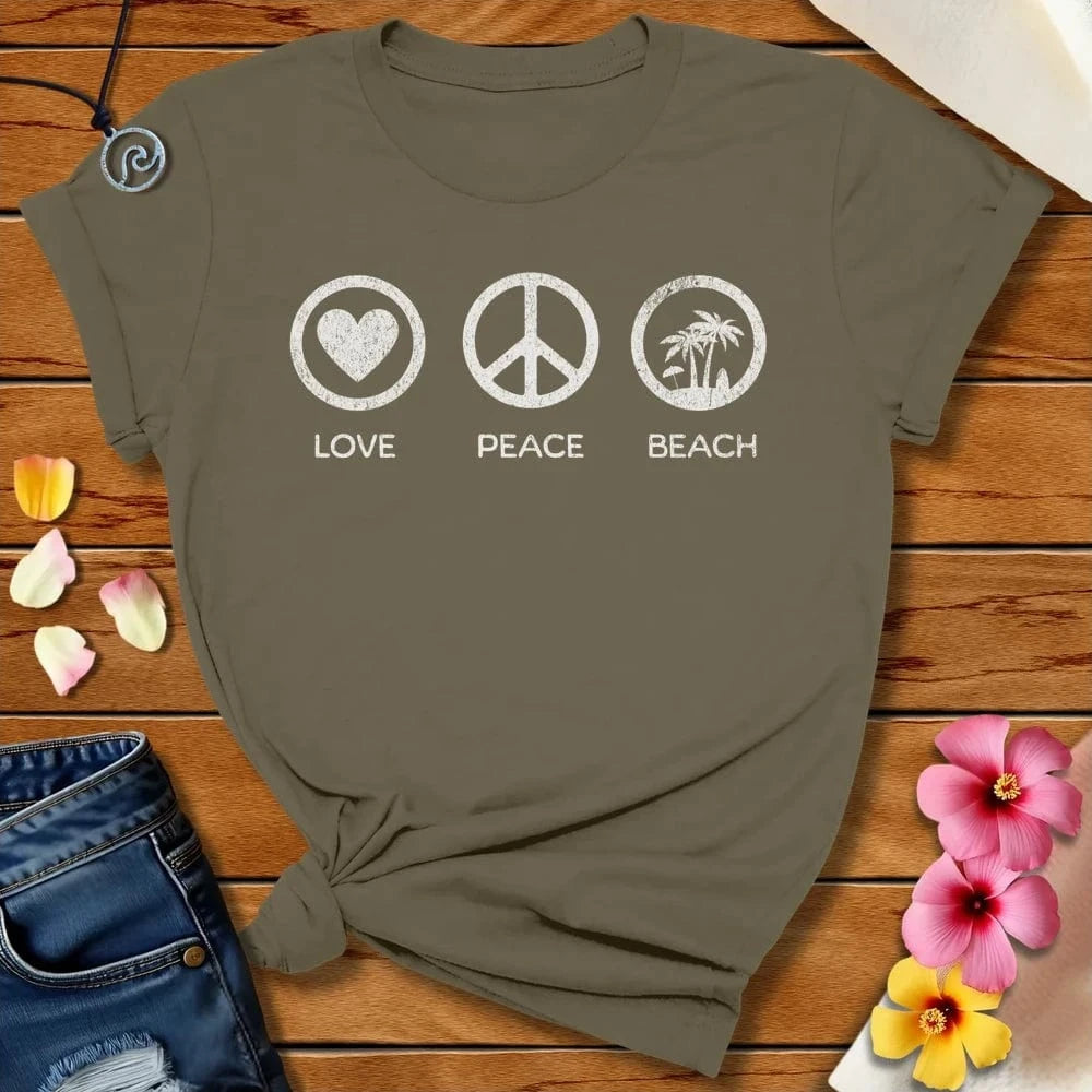 Peace Love Beach Tee Army by Salty By Choice® We love the beach ocean and anything around water.