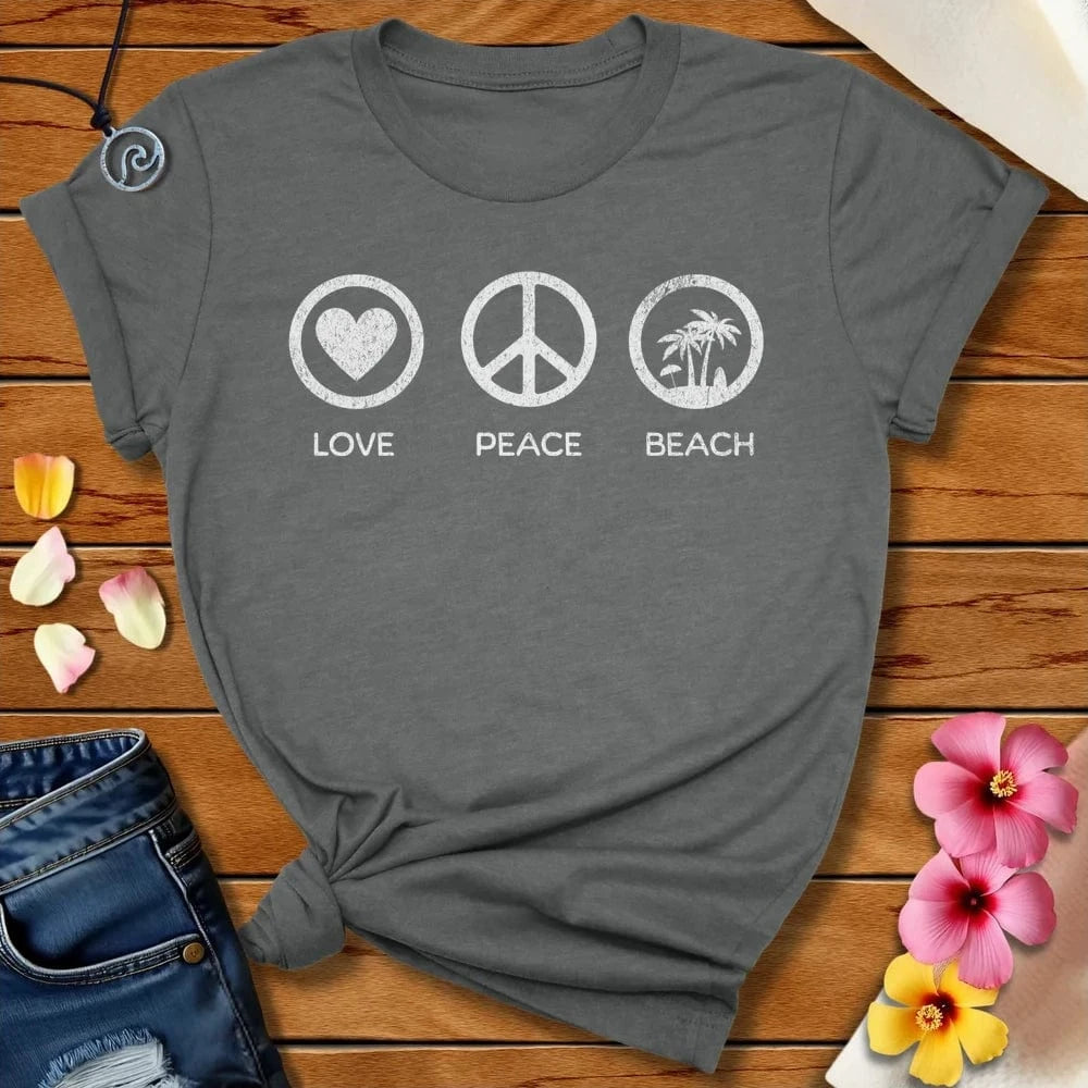 Peace Love Beach Tee Deep Heather by Salty By Choice® We love the beach ocean and anything around water.