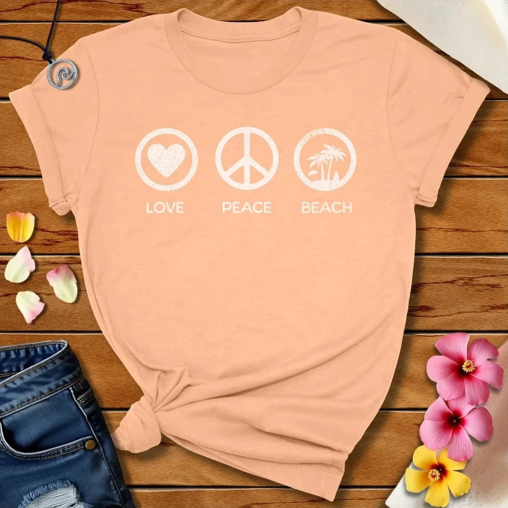 Peace Love Beach Tee Peach by Salty By Choice® We love the beach ocean and anything around water.