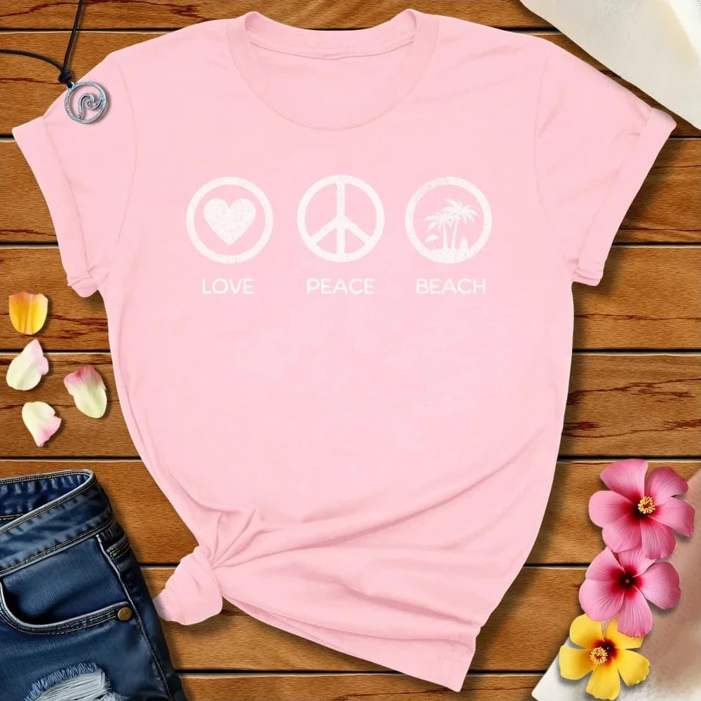Peace Love Beach Tee Soft Pink by Salty By Choice® We love the beach ocean and anything around water.