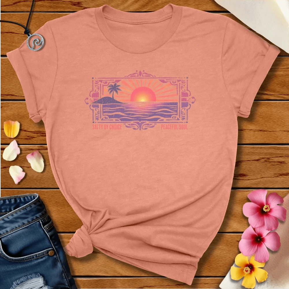 Peaceful Soul Tee Heather Prism Sunset by Salty By Choice® We love the beach ocean and anything around water.