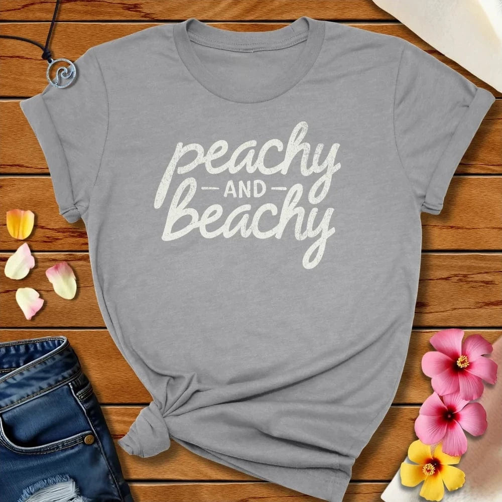 Peachy And Beachy Tee Athletic Heather by Salty By Choice™ We love the beach ocean and anything around water.