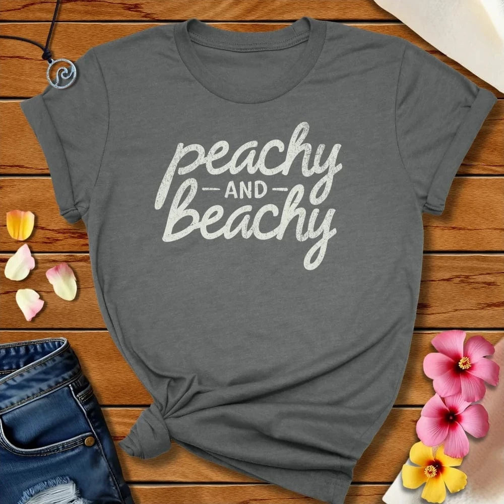 Peachy And Beachy Tee Deep Heather by Salty By Choice™ We love the beach ocean and anything around water.