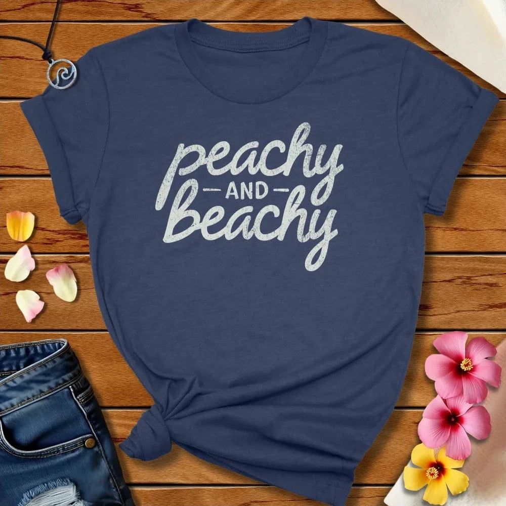 Peachy And Beachy Tee Heather Navy by Salty By Choice™ We love the beach ocean and anything around water.