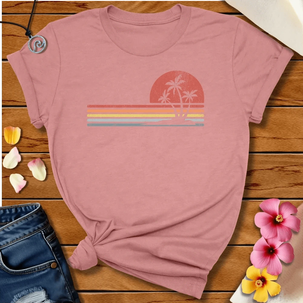 Retro Palm Tee Heather Mauve by Salty By Choice® We love the beach ocean and anything around water.