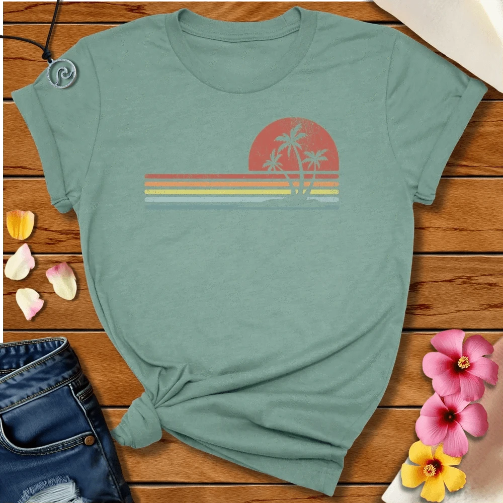 Retro Palm Tee Heather Prism Dusty Blue by Salty By Choice® We love the beach ocean and anything around water.