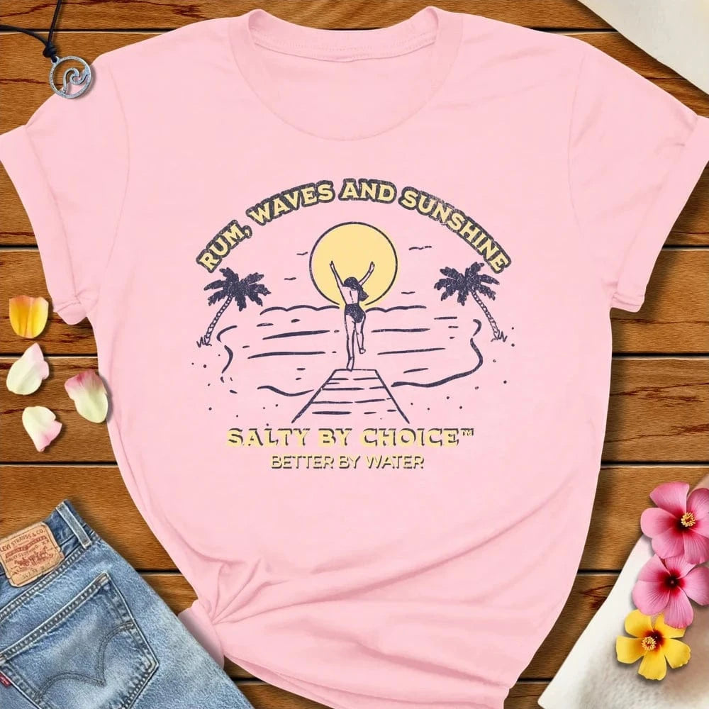 Rum Waves Tee Soft Pink by Salty By Choice™ We love the beach ocean and anything around water.