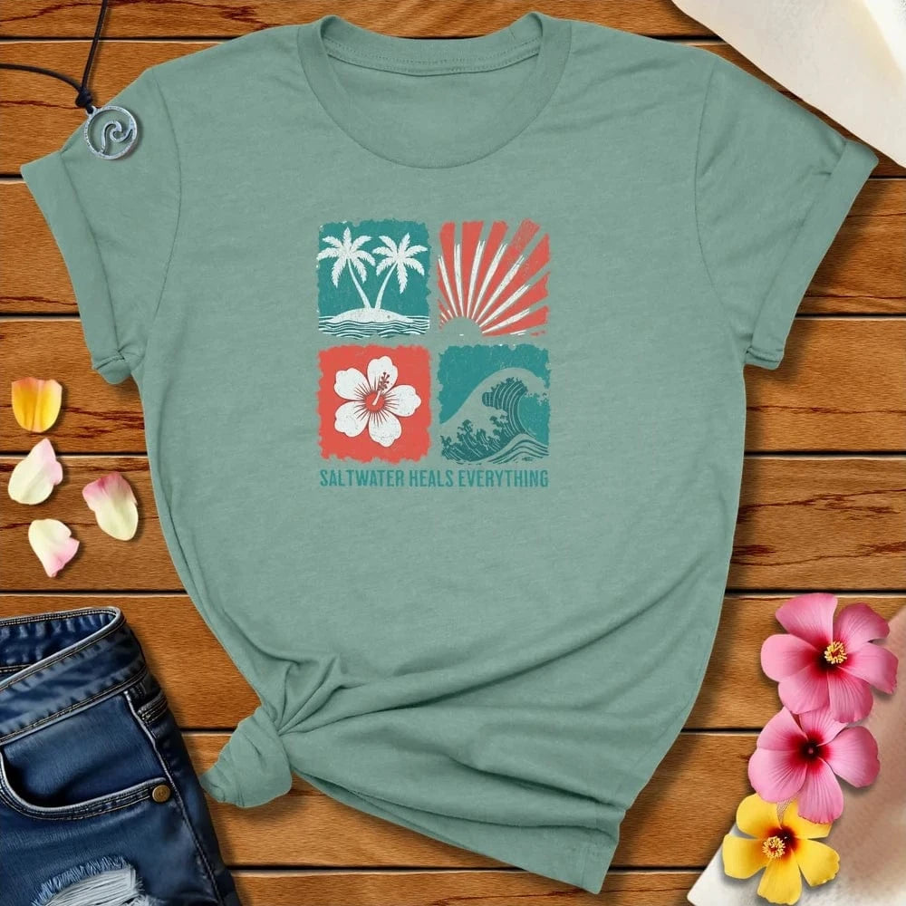 Saltwater Heals Everything Tee Heather Prism Dusty Blue by Salty By Choice® We love the beach ocean and anything around water.