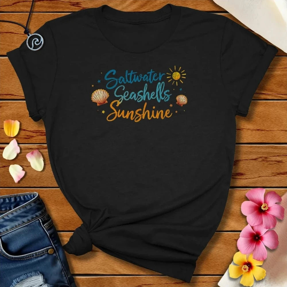 Saltwater Seashells Sunshine Tee Black Heather by Salty By Choice® We love the beach ocean and anything around water.