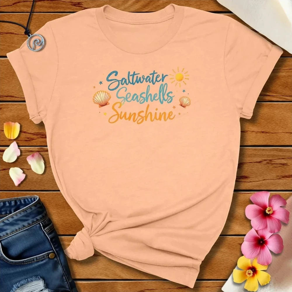 Saltwater Seashells Sunshine Tee Heather Peach by Salty By Choice® We love the beach ocean and anything around water.