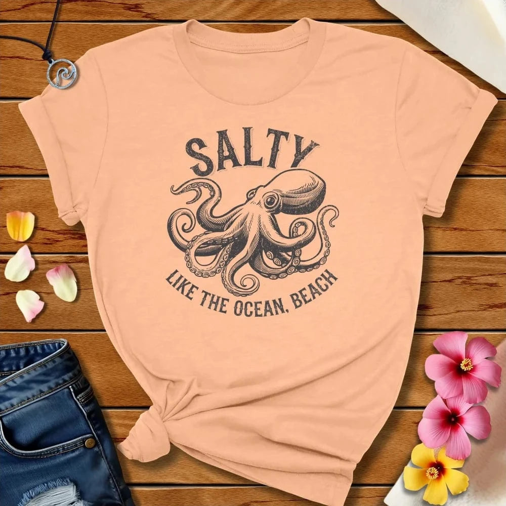 Salty Octopus Tee Heather Peach by Salty By Choice™ We love the beach ocean and anything around water.