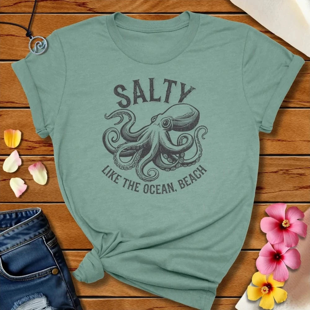 Salty Octopus Tee Heather Prism Dusty Blue by Salty By Choice™ We love the beach ocean and anything around water.