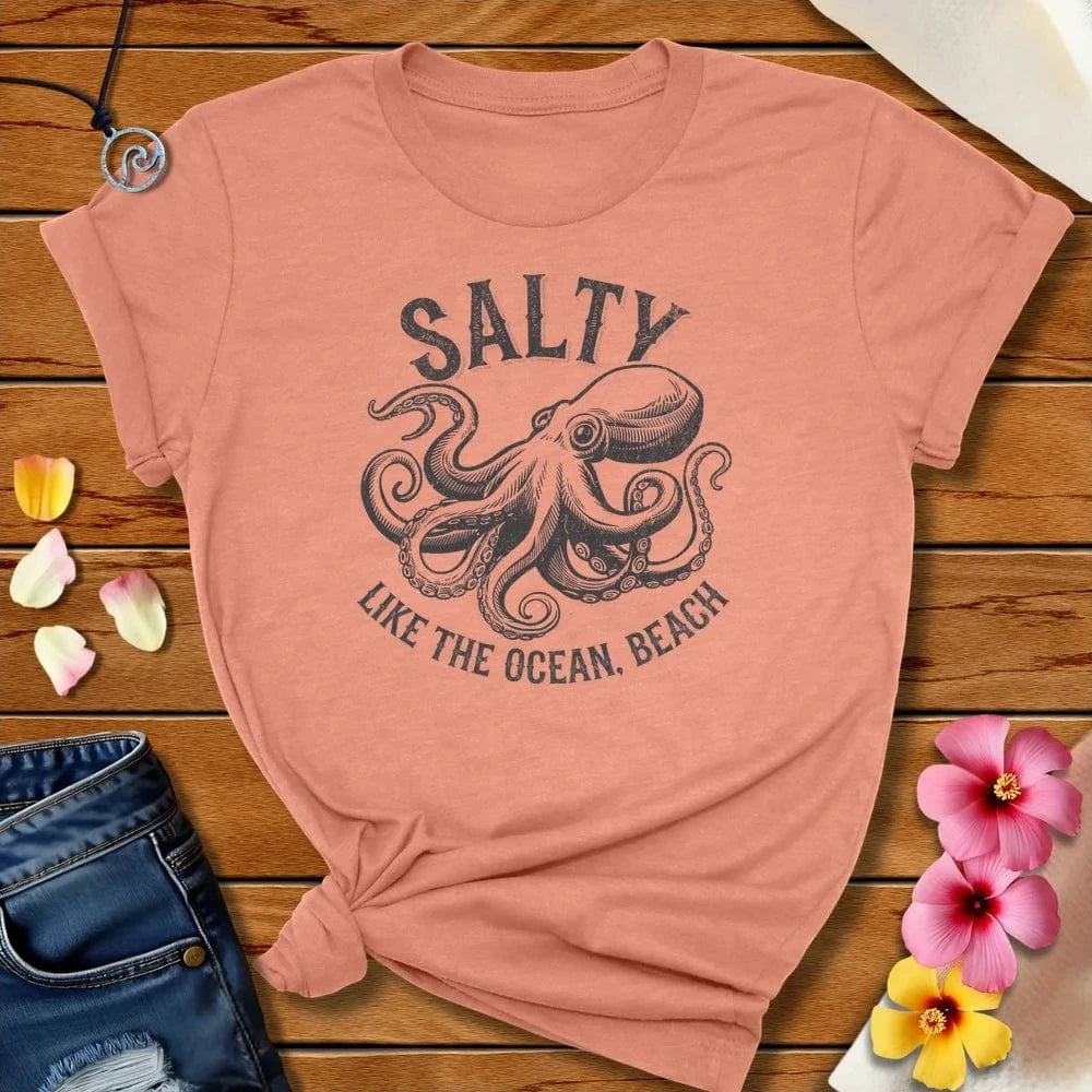 Salty Octopus Tee Heather Prism Sunset by Salty By Choice™ We love the beach ocean and anything around water.