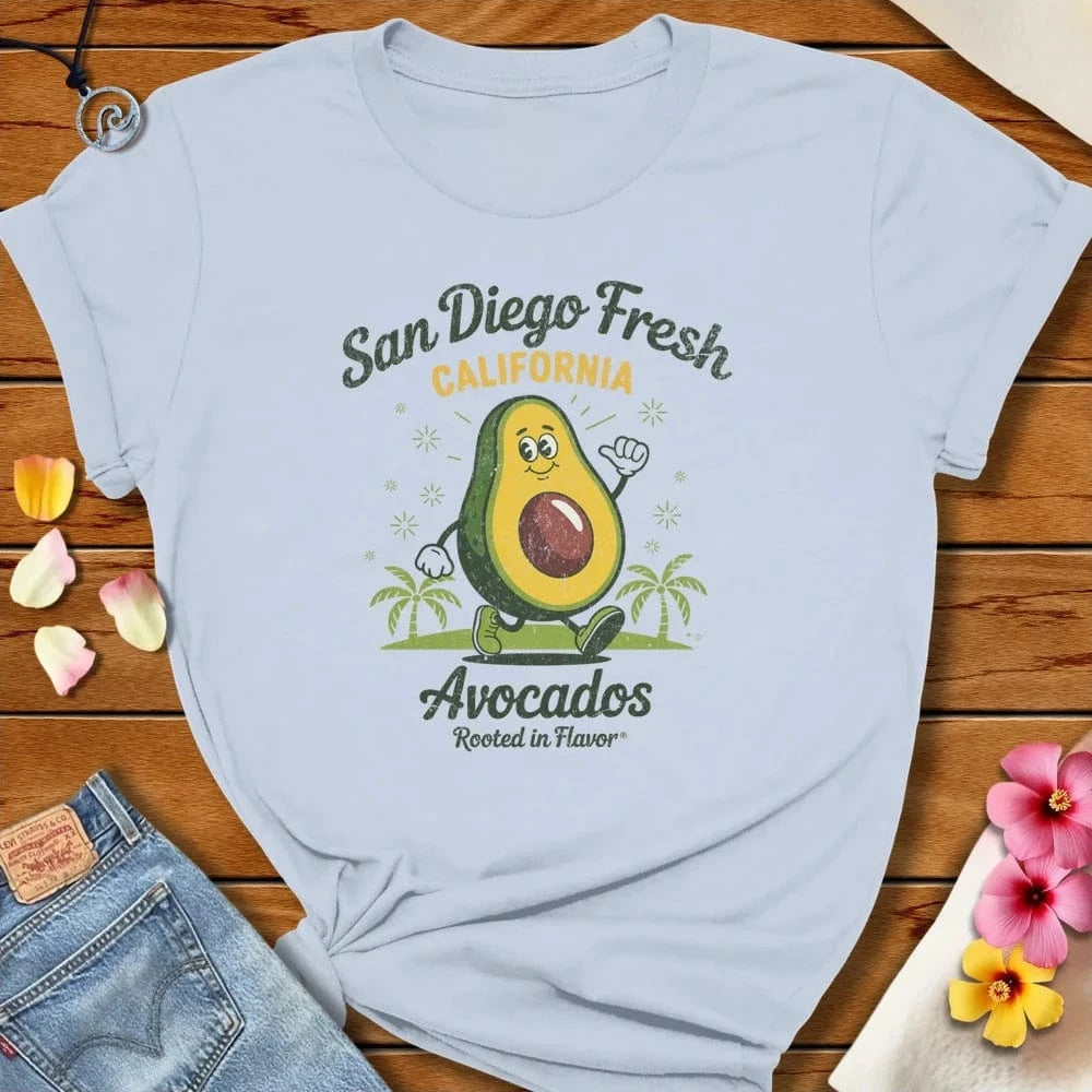 San Diego Avocado Tee Light Blue by Salty By Choice® We love the beach ocean and anything around water.