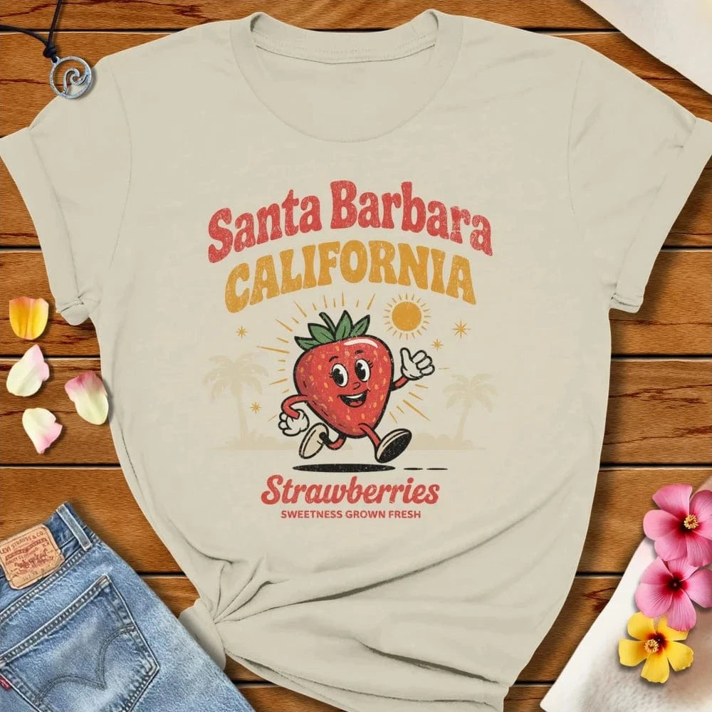 Santa Barbara Strawberry Tee Natural by Salty By Choice® We love the beach ocean and anything around water.