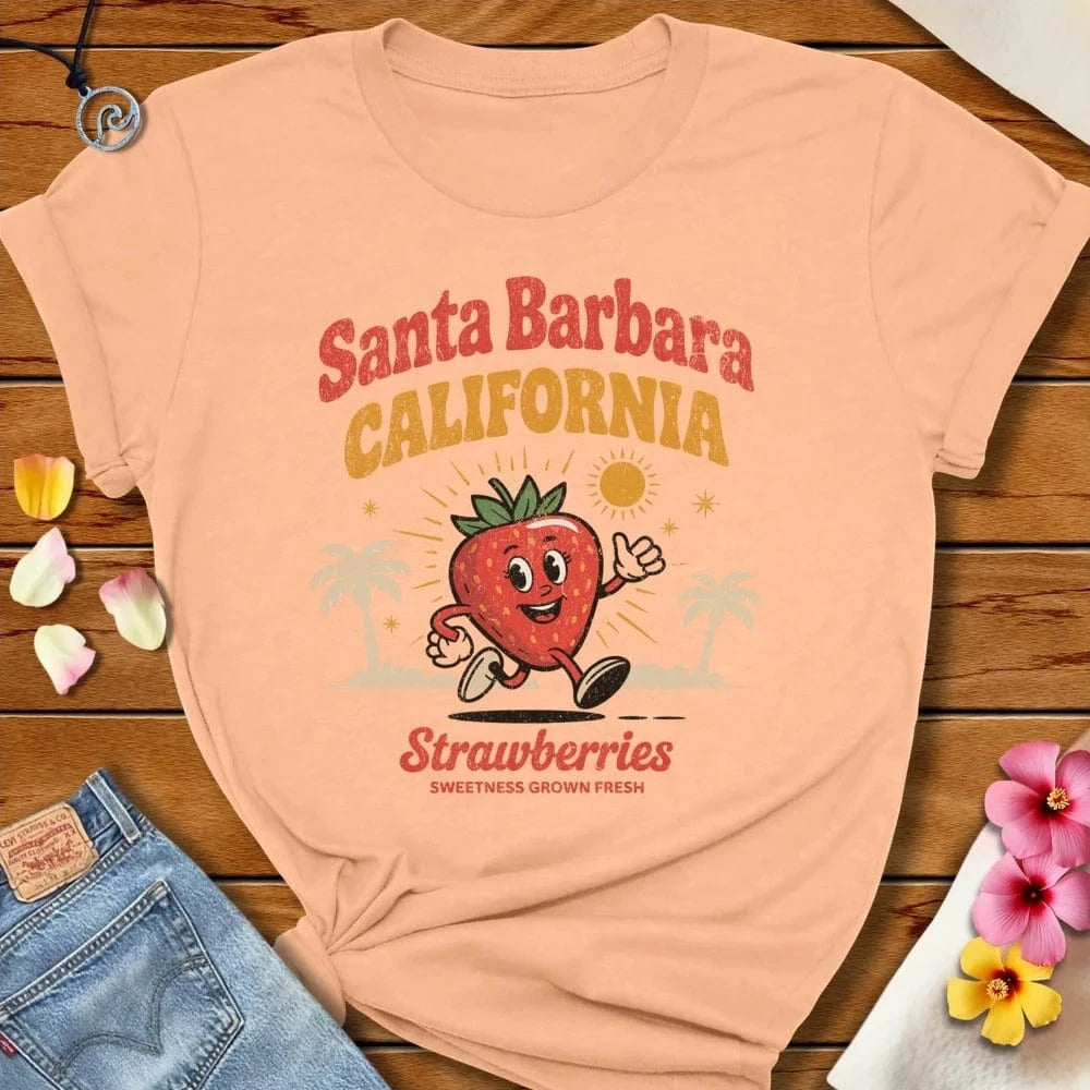 Santa Barbara Strawberry Tee Peach by Salty By Choice® We love the beach ocean and anything around water.