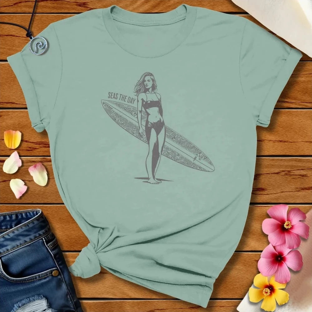 Seas The Day Tee Dusty Blue by Salty By Choice® We love the beach ocean and anything around water.