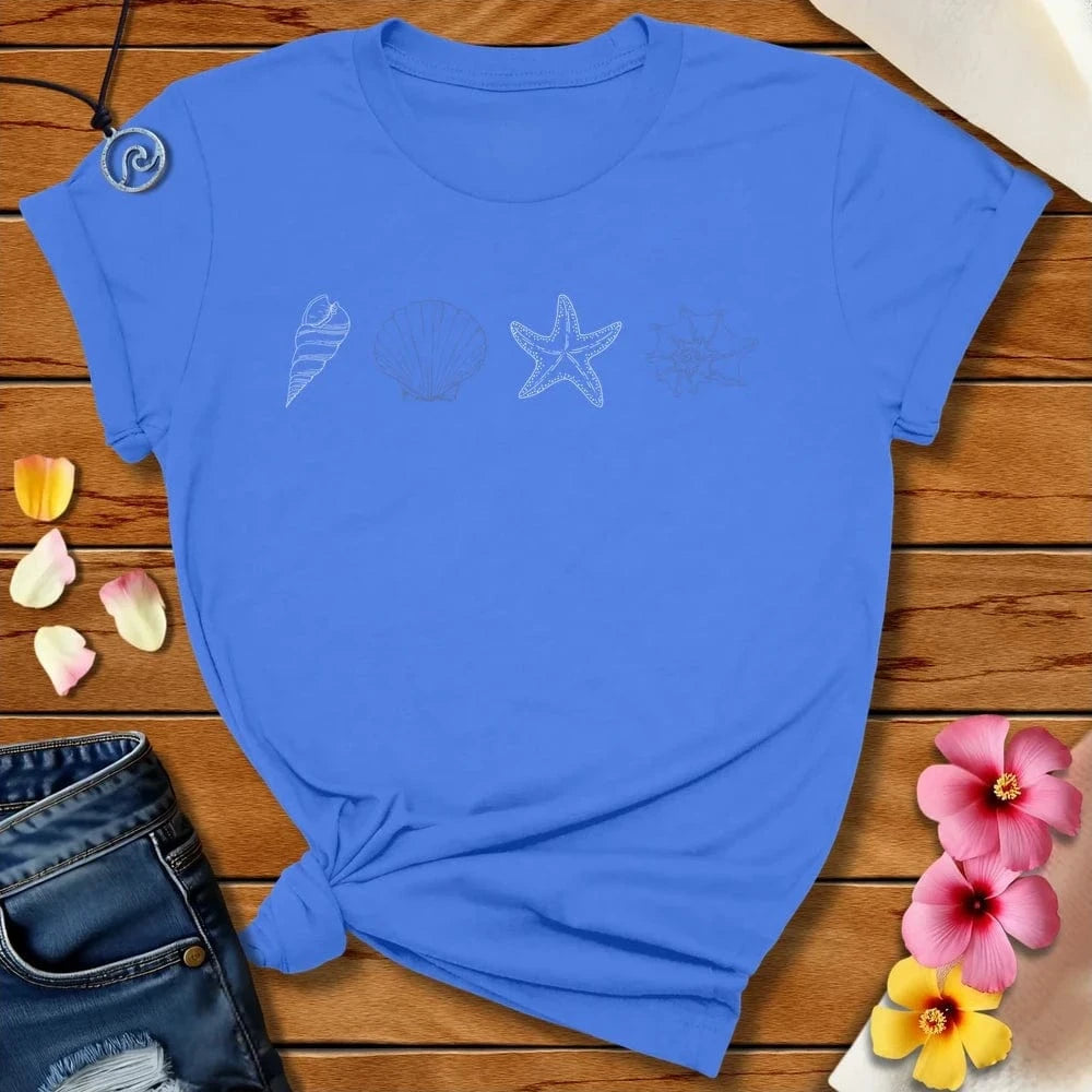 Shells Tee Columbia Blue by Salty By Choice® We love the beach ocean and anything around water.