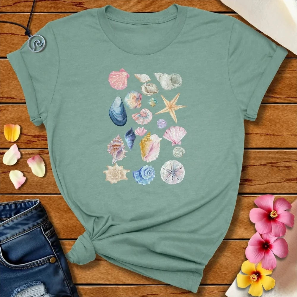 Shells Tee Heather Prism Dusty Blue by Salty By Choice® We love the beach ocean and anything around water.