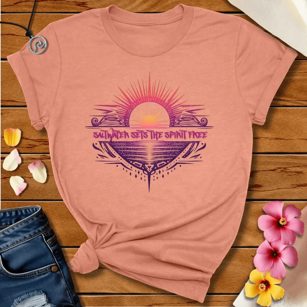 Spirit Free Tee Heather Prism Sunset by Salty By Choice® We love the beach ocean and anything around water.