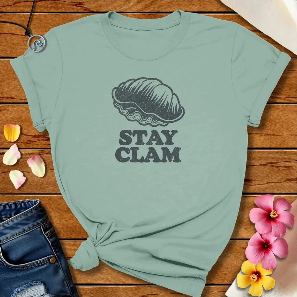 Stay Clam Tee Dusty Blue by Salty By Choice™ We love the beach ocean and anything around water.