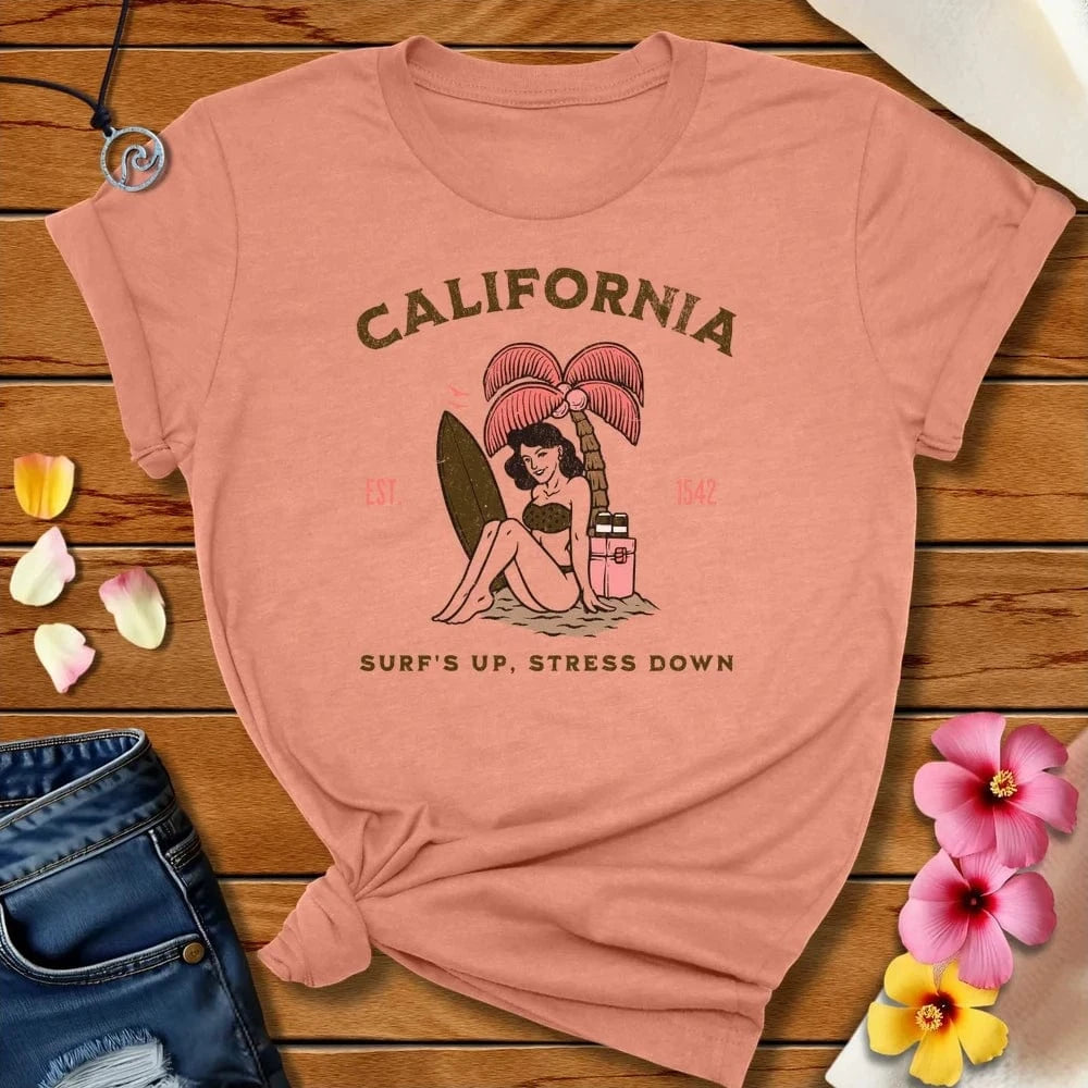 Stress Down Tee Heather Prism Sunset by Salty By Choice® We love the beach ocean and anything around water.