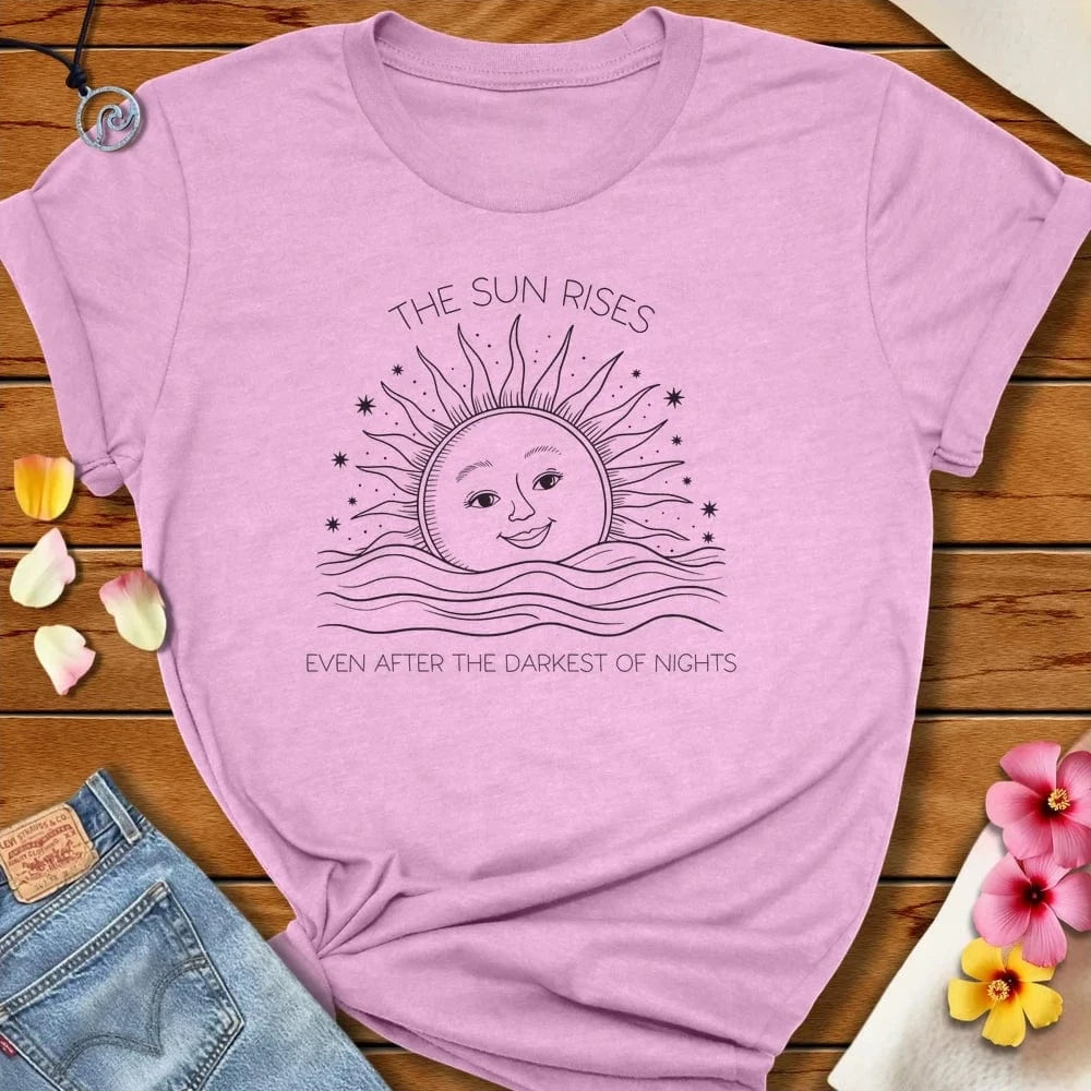 Sun Rises Tee Heather Prism Lilac by Salty By Choice® We love the beach ocean and anything around water.